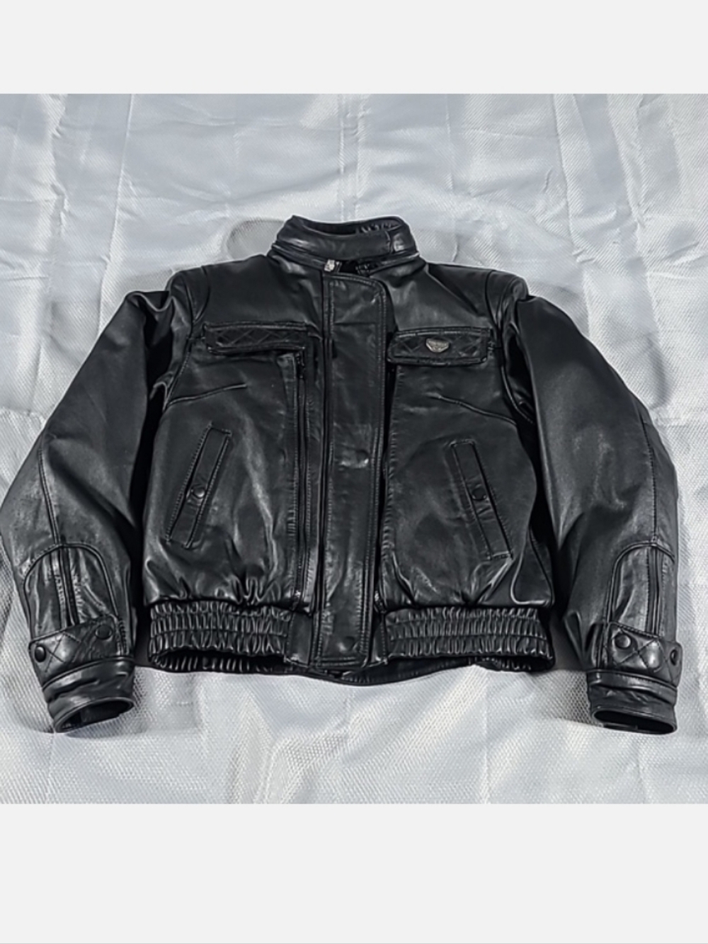 Classic Black Leather Bomber Jacket